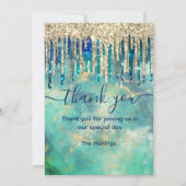Carte Parties scintillant d'or bleu turquoise chic goutt (Devant)