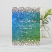 Carte Parties scintillant d'or bleu vert chic Noël nouve (Debout devant)