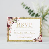 Carte Parties scintillant d'or Burgundy Blush Floral Wed (Debout devant)