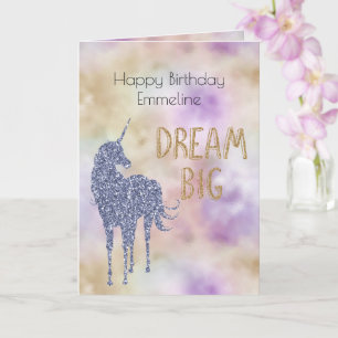 Carte Parties scintillant d'or Dream Big Unicorn Personn