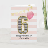 Carte Parties scintillant d'or et 6e anniversaire rose (Devant)