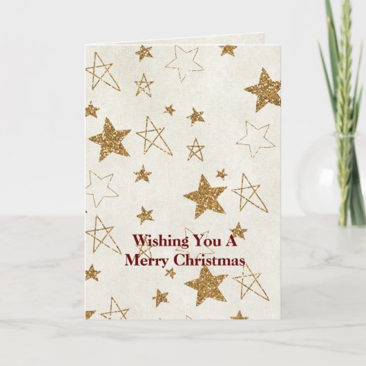 Carte Parties scintillant d'or Étoiles Noël (Devant)