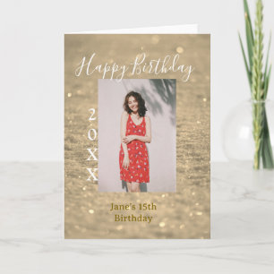 Carte Parties scintillant d'or heureux 15e anniversaire