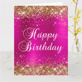 Carte Parties scintillant d'or Hot rose Foil Gros annive (Fleur jaune)