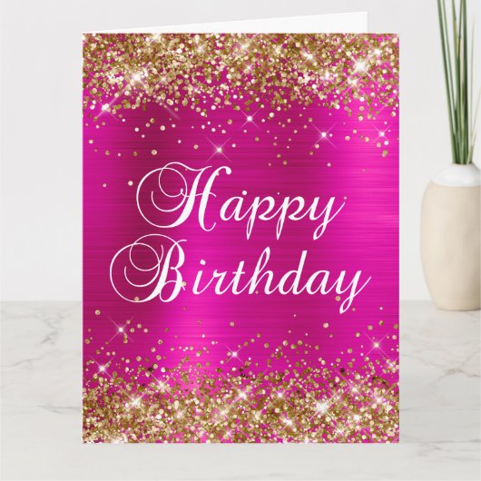 Carte Parties scintillant d'or Hot rose Foil Gros annive (Devant)