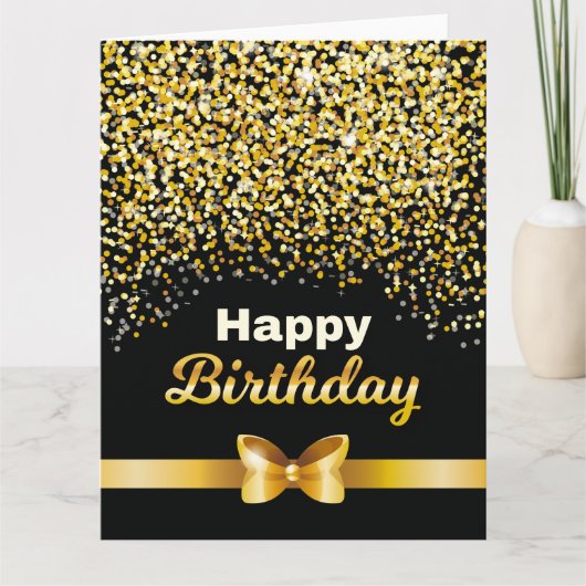 Carte Parties scintillant d'or Joyeux anniversaire noir  (Devant)