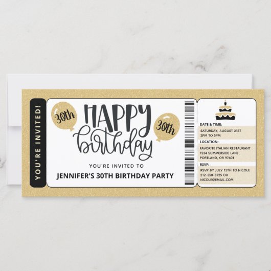 Carte Parties scintillant d'or noir 30e anniversaire Inv (Devant)
