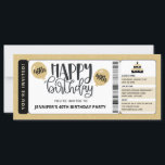 Carte Parties scintillant d'or noir 40e anniversaire Inv<br><div class="desc">Parties scintillant d'or et billet d'invitation de 40e anniversaire noir avec ballons d'anniversaire personnalisables et invitations de style billet. Personnalisez avec vos informations de fête et RSVP. Une façon unique et mignonne de célébrer!</div>