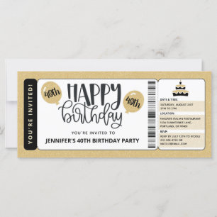 Carte Parties scintillant d'or noir 40e anniversaire Inv