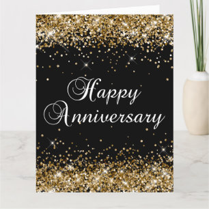 Carte Parties scintillant d'or Noir bon anniversaire