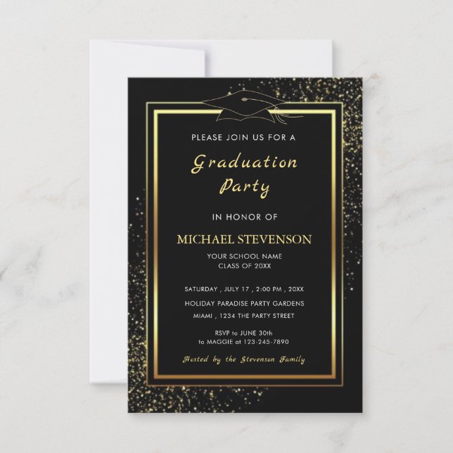 Carte Parties scintillant d'or noir Sparkly Graduation I (Devant)