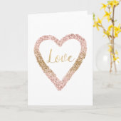 Carte Parties scintillant d'or rose vif Coeur d'amour (Fleur jaune)