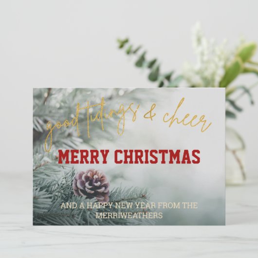 Carte Parties scintillant d'or Script de Noël Photo Cart (Debout devant)