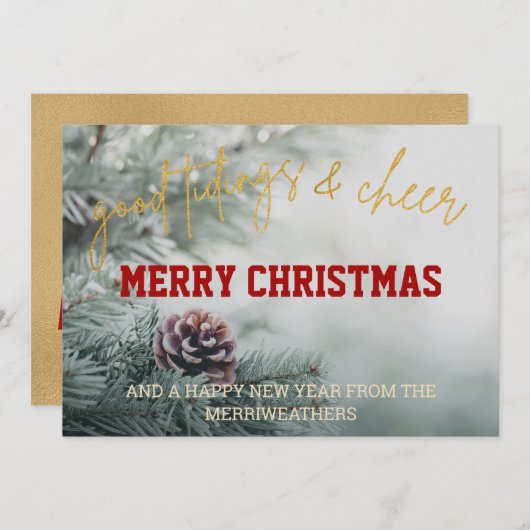 Carte Parties scintillant d'or Script de Noël Photo Cart (Devant / Derrière)