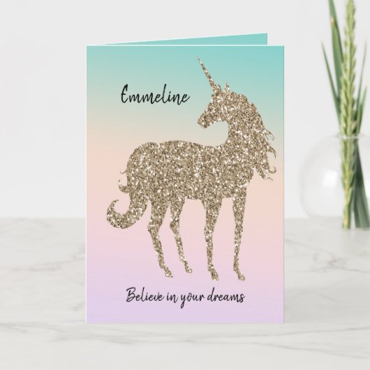 Carte Parties scintillant d'or Unicorn Aqua Peach Peach  (Devant)