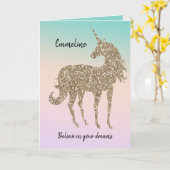 Carte Parties scintillant d'or Unicorn Aqua Peach Peach  (Fleur jaune)
