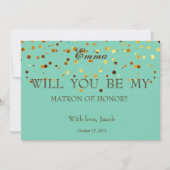 Carte Parties scintillant d'or vert MATRON D'HONNEUR (Devant)