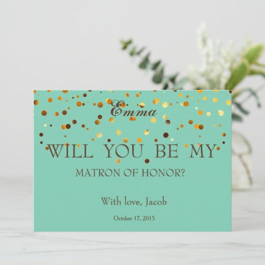 Carte Parties scintillant d'or vert MATRON D'HONNEUR (Debout devant)