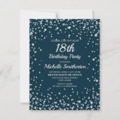 Carte Parties scintillant en argent bleu marine 18e anni (Devant)