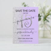 Carte Parties scintillant en argent Lavender Quinceañera (Debout devant)