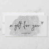 Carte parties scintillant en argent logo cadeau certific (Devant)