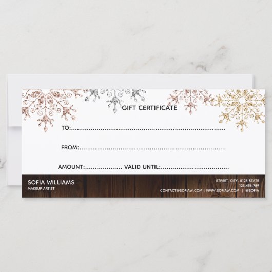 Carte Parties scintillant en bois rustique Snowflakes (Dos)
