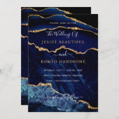 Carte Parties scintillant en marbre bleu marine (Devant / Derrière)