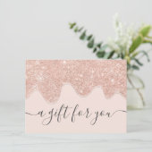 Carte Parties scintillant en or Blush rose gouttes cade (Debout devant)