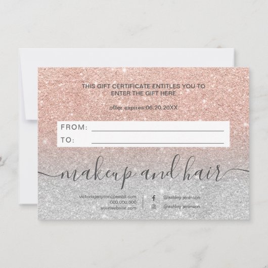 Carte parties scintillant en or rose argent ombre cadeau (Dos)