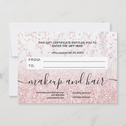 Carte parties scintillant en or rose blanc marbre cadeau (Dos)