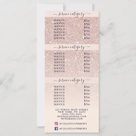 Carte Parties scintillant en or rose Ombre Logo Salon Pr (Dos)