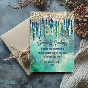 Carte Parties scintillant en or vert chic gouttes Noël n