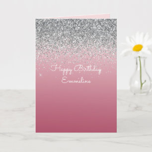 Carte Parties scintillant étincelante rose argent