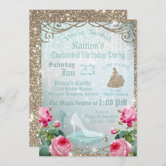 Carte Parties scintillant étincelle Cendrillon en verre (Devant / Derrière)