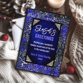 Carte Parties scintillant florale bleu royal chic Noël n