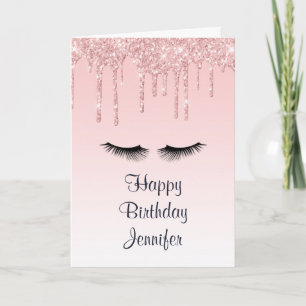 Carte Parties scintillant liquide rose moderne et cils A