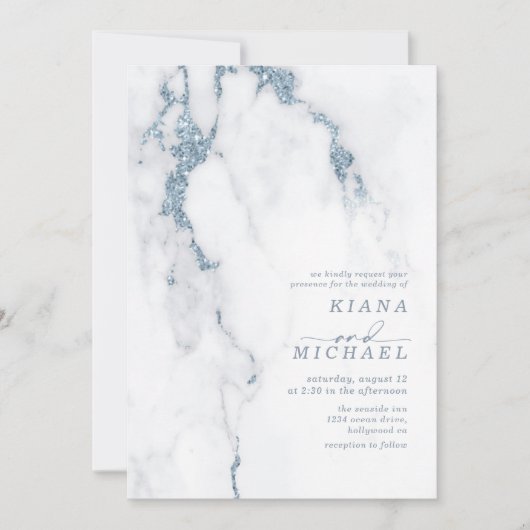 Carte Parties scintillant moderne en marbre Mariage Dust (Devant)