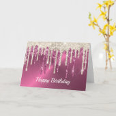 Carte Parties scintillant moderne en métal rose beige Dr (Fleur jaune)