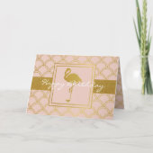 Carte Parties scintillant moderne rose et or Flamant ros (Devant)