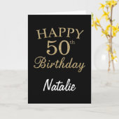 Carte Parties scintillant Noir et Or 50e Anniversaire Ca (Fleur jaune)