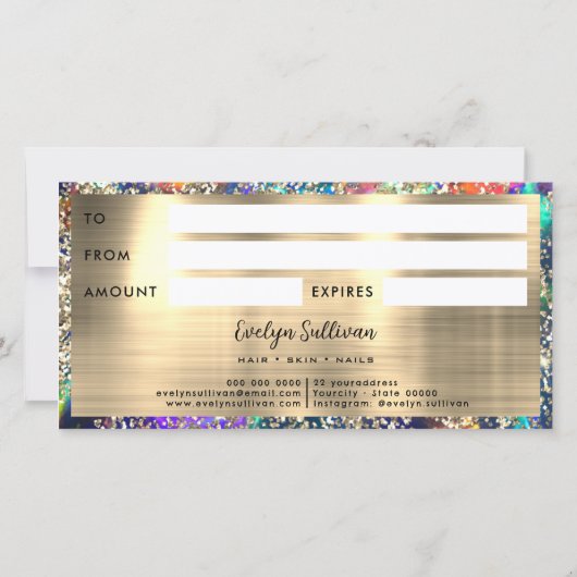 Carte Parties scintillant or bleu opale certificat cadea (Dos)