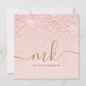 Carte Parties scintillant or Rose tendance Initiales fan (Devant)