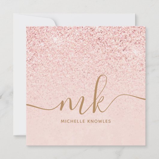 Carte Parties scintillant or Rose tendance Initiales fan (Devant)