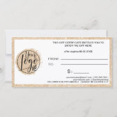 Carte Parties scintillant or sauge vert logo certificat (Dos)