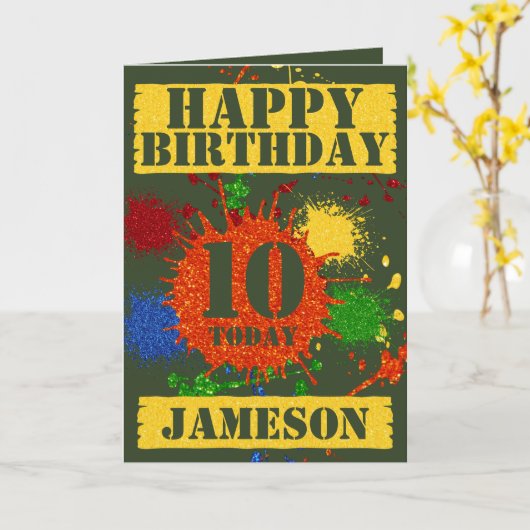 Carte Parties scintillant Paintball Thème Nom et âge Ann (Fleur jaune)