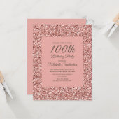 Carte Parties scintillant rose, 100e anniversaire des fe (Devant/Arrière en situation)