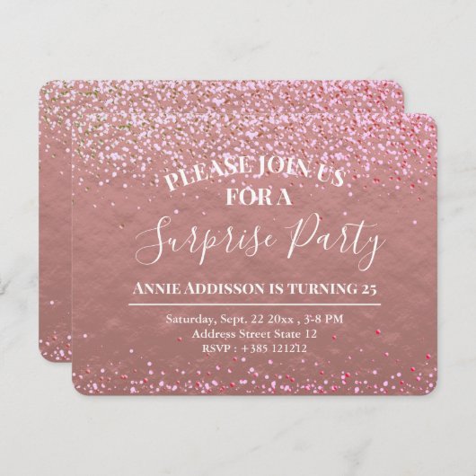 Carte Parties scintillant rose à huile or Sparkle Textur (Devant / Derrière)