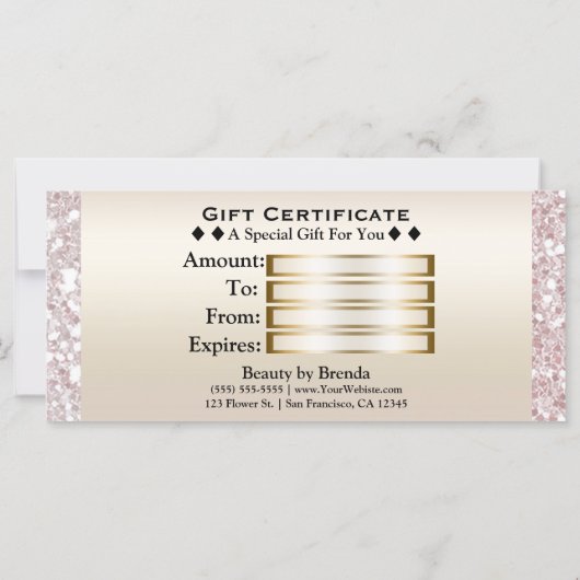 Carte Parties scintillant rose blanc Gold Monogramme Cer (Dos)