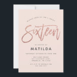 Carte parties scintillant rose en or girly douce moderne<br><div class="desc">parties scintillant rose dorée rose girly étincelante moderne douce invitation de 16 ans. Design minimaliste moderne sur tendance design avec shchi élégant script. Partie d'une collection d'anniversaire. Parfait pour votre ado glamour.</div>