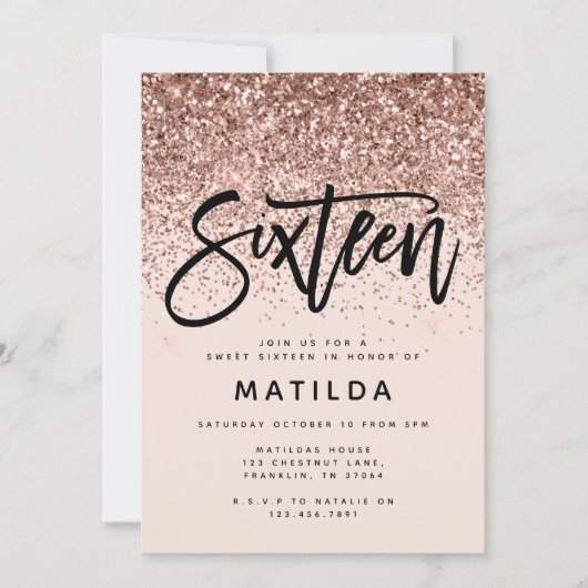 Carte parties scintillant rose en or girly douce moderne (Devant)